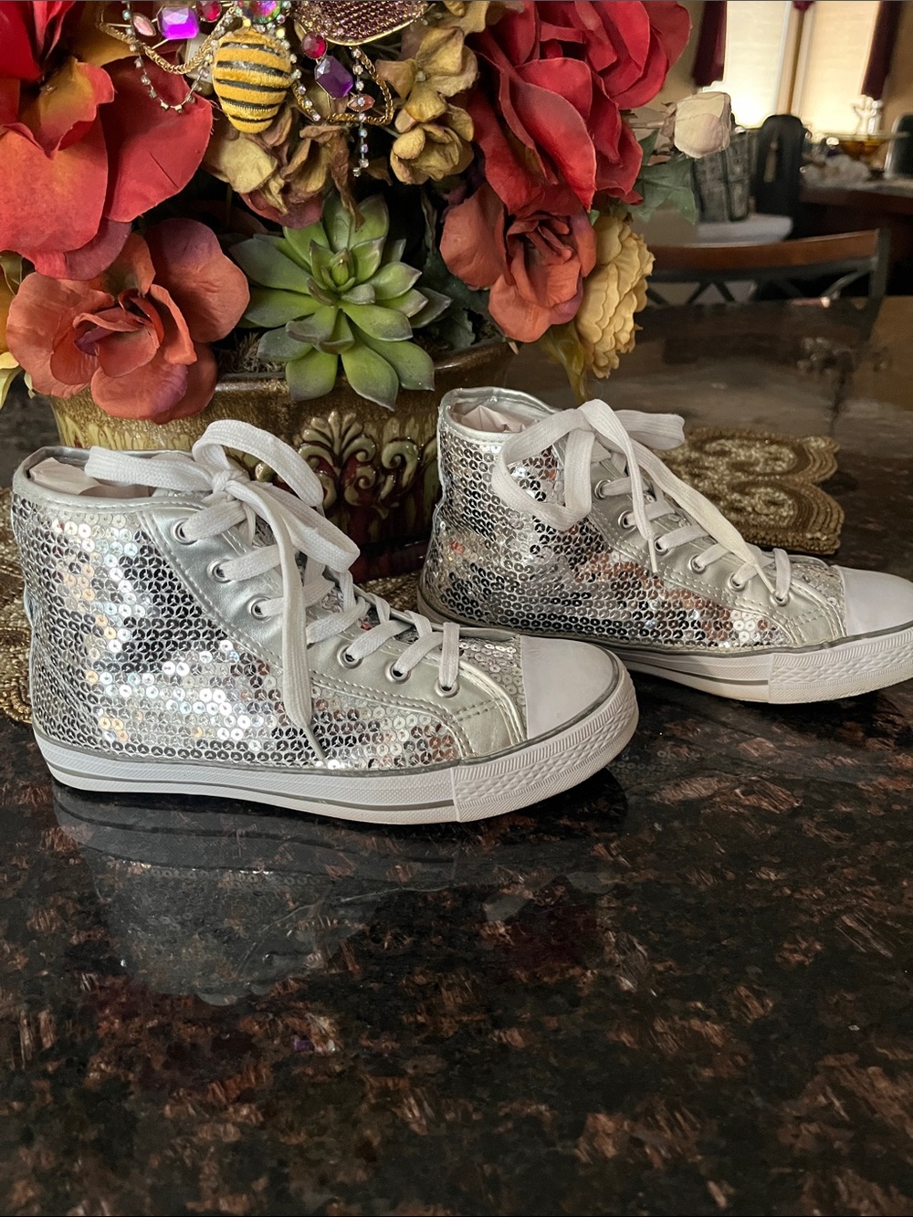 Balera Silver High-Top Sequin Dance Sneakers - Women Size 8